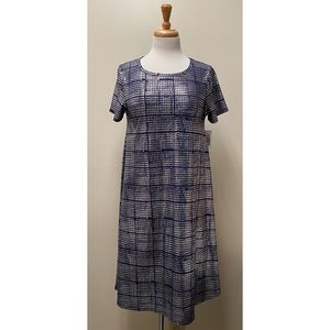 LuLaRoe Carly Navy Blue Silver Short Sleeve Dress